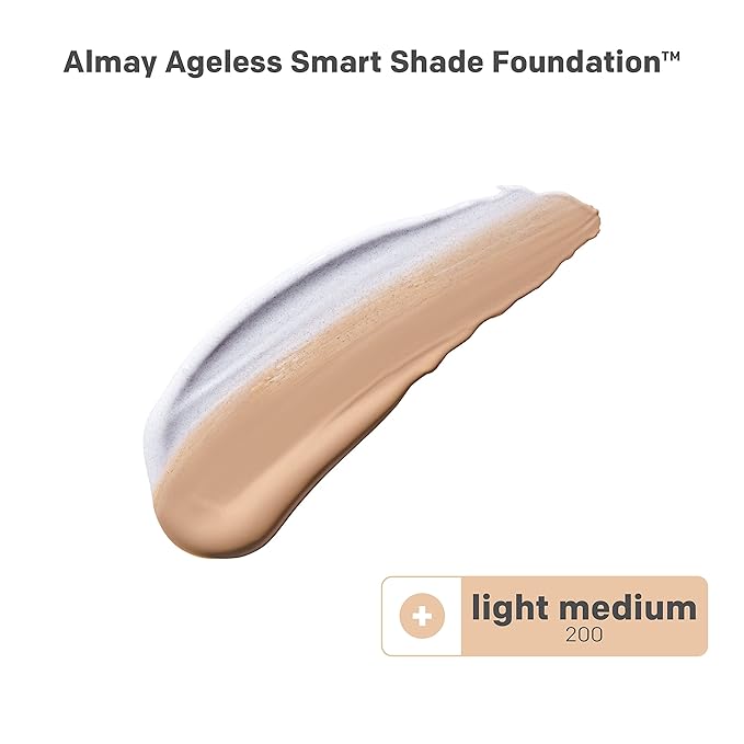Almay Anti-Aging Foundation, Smart Shade Face Makeup with Hyaluronic Acid, Niacinamide, Vitamin C & E, Hypoallergenic-Fragrance Free, 200 Light Medium, 1 Fl Oz (Pack of 1)