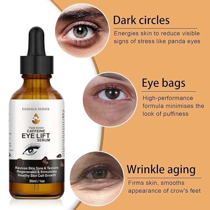 Caffeine Eye Serum - with EGCG, Vitamin C, Hyaluronic Acid, Collagen, Caffeine Eye Lift Serum - Reduces Puffiness, Dark Circles, Under Eye Bags, Wrinkles and Fine Lines Around The Eyes (30ml)