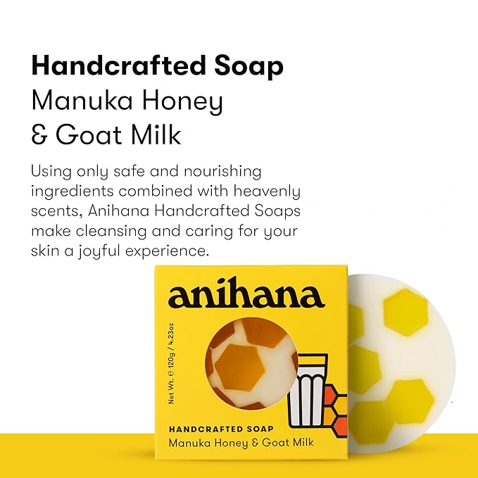 ANIHANA Handcrafted Natural Soap with Coconut Oil, Gentle Cleansing, Paraben Free, Refreshing Manuka Honey & Goat Milk Scent, 4.23 oz