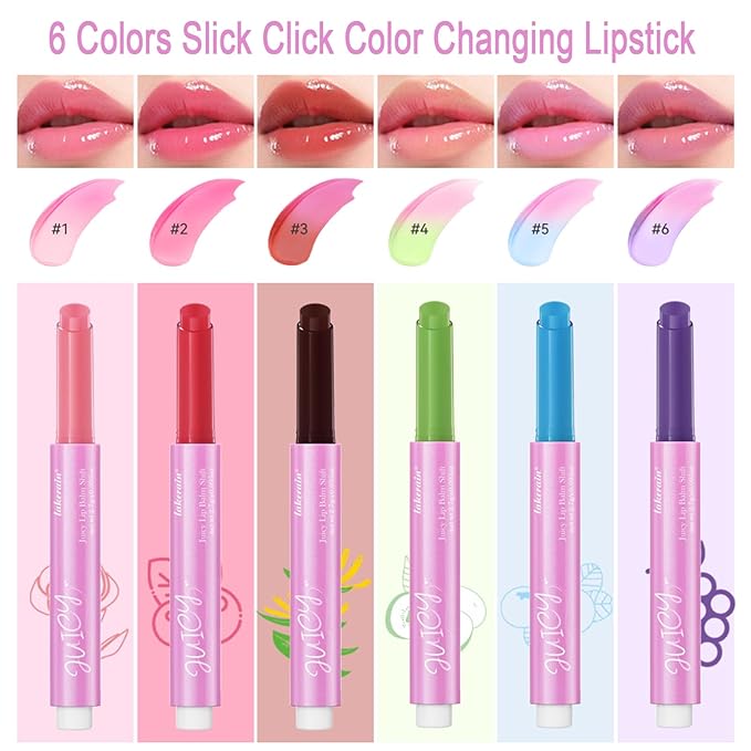 Juicy Lip Plump Shift, Click Melting Lip Balm Lasting Tint Hydrating & Nourishing Lip Care Moisturizer Glossy Color Changing Lip Gloss Non Sticky Lipstick Vegan Tinted Lip Balm (#5 Blueberry)