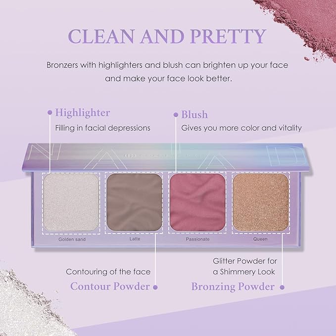 Color Nymph Contour Palette Eyeshadow Makeup Set For Teen Girl Included Highlighter, Blush, Bronzing, Contour Powder With Mirror For Beginners Cruelty Free And Hypoallergenic