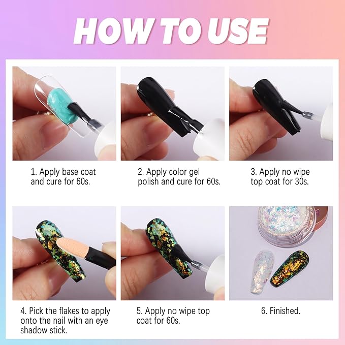 Laza Golden Fall Chameleon Flakes Nail Glitter Irregular Opal Nail Foil Flakes Chunky Confetti Color-Shift Sequins Iridescent Fairy Dust for Mermaid Nails Design, Nail Decorations for Nail Art