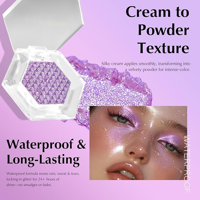 Blue Glitter Eyeshadow Palette, Multichrome Chameleon Cream to Powder Eye Shadow, Color Shifting Holographic Eyeshadow Shimmer Inner Corner Eye Brightener Highlighter Makeup
