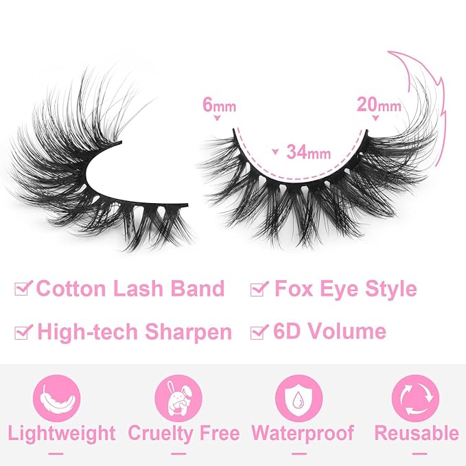 Fox Eye Lashes Faux mink Eyelashes Wispy Cat Eye Long False Eyelahses Dramatic Cross Full Volume Strip Lashes Pack 7 Pairs