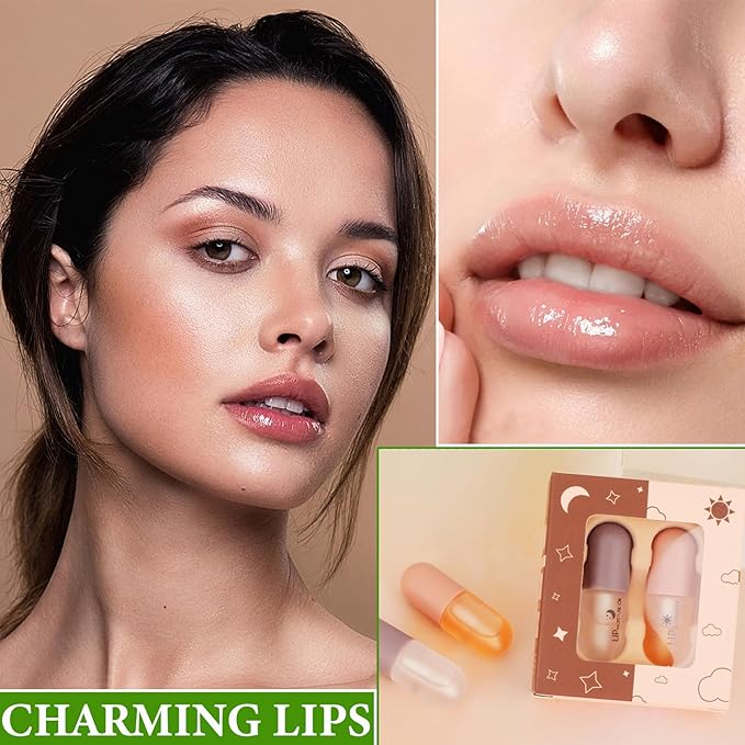 Lip Plumper Set,Lip Plumper Oil Gloss Moisturizing Lip Plumper Lip Care Serum,Hydrating Plump Gloss Reduce Fine Lines,Lip Plumper for Day & Night Use Set B（2Pcs）