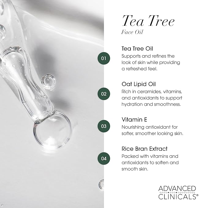 Advanced Clinicals Tea Tree Oil For Face + Vitamin C Serum + Exfoliating 10% Glycolic Acid + Lactic Acid Serum 3PC Skincare Set For Women & Men | Anti Aging Serums To Brighten, Exfoliate, & Hydrate