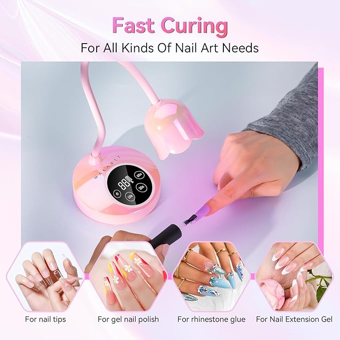 Makartt UV LED Nail Lamp - Mini UV Light for Gel Nails Polish Fast Curing Goosenecks Lamp 30W Rechargeable LED Nail Light Nail Dryer with 4 Timers & Auto Sensor for Salon Home DIY Use