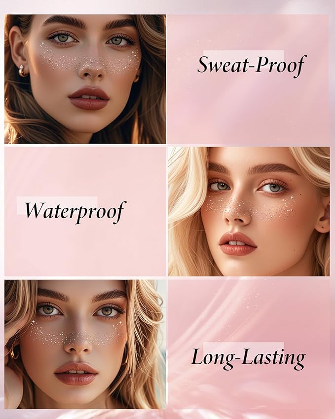 Glitter Freckles,Body and Face Glitter Makeup Patches for Women Girls, Waterproof Festival Rave Accessories fit Country Concert Outfits (Silver - 10 pcs)