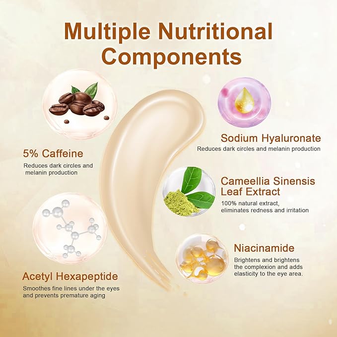 5% Caffeine Eye Serum With Roller For Dark Circles & Puffiness Bags Under Eye Treatment- Caffeine Eye Cream with 360° Massage Ball Roller For Anti Aging Wrinkles Fine Lines - Under eyes treatment