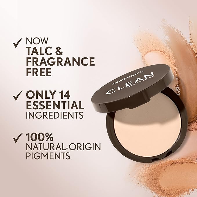 Covergirl Clean Invisible Pressed Powder, Lightweight, Breathable, Vegan Formula, Creamy Natural 120, 0.38oz