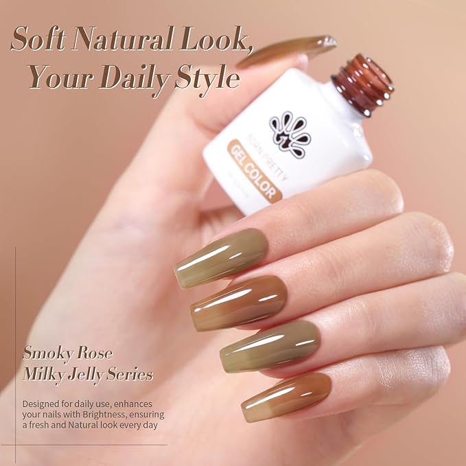 Born Pretty Jelly Gel Nail Polish Milky Jelly Translucent Gel Polish Sheer Red Purple Brown Grey Green Nail Art Varnish Manicure 6PCS