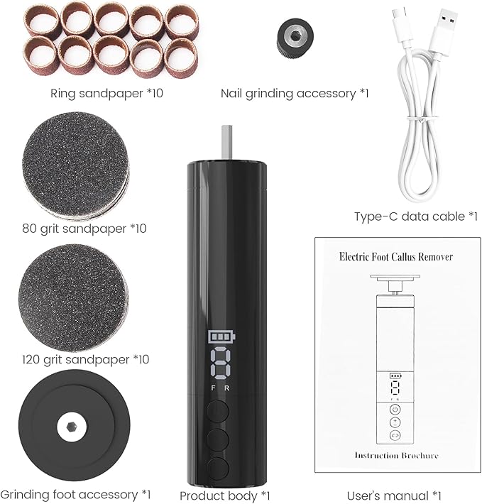 Electric Callus Remover for Feet, Rechargeable Professional Electronic Foot File Nail Grinder,9 Adjustable Speed Foot Sander Scrubber Pedicure Tool for Dry Dead Skin with Sandpaper Discs (Black)