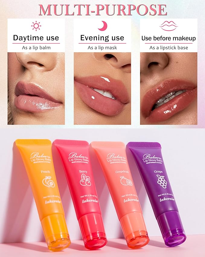 Hydrating Lip Glowy Balm, Ultra-Nourishing Lip Balm for Dry Cracked Lips, Moisturizer Lip Repair Sleeping Lip Mask, Day and Night Lip Care Therapy Treatment, Glossy Smooth Lip Butter Balm-02#Berry