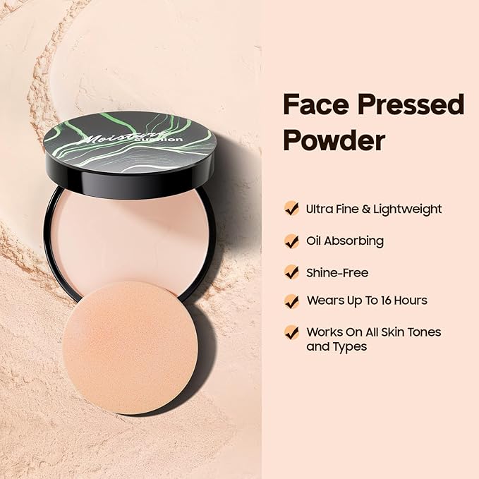 Face Setting Powder Makeup - Waterproof Long-Lasting Pressed Powder, Oil Control Finishing Powder Makeup, Smooth & Flawless, Poreless Matte Weightless for All Skin Types, Cruelty-free (Natural)
