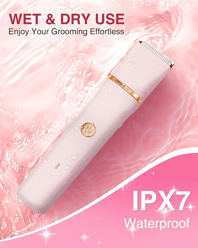 Bikini Trimmer for Women - 3-in-1 Painless Electric Razor Shaver,IPX7 Waterproof&Easy Cleaning for Pubic Hair,Face,Body with Ceramic Blades,USB Rechargeable,Wet&Dry Use(Peach)