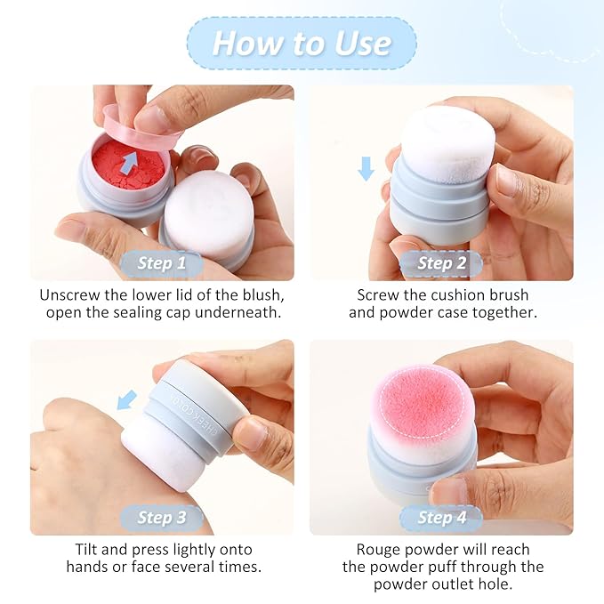 Boobeen Powder Blush for Cheeks, Air Cushion Matte Blush, Natural Highly Pigmented Blush Makeup Easy to Blend, Loose Blush Compact Long-lasting