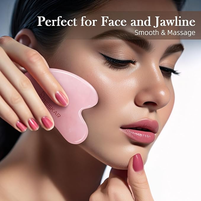 BESKAR Gua Sha Facial Tools, Natural Jade Stone Guasha Massager for Jawline Sculpting, Tighten Face Skin and Reduce Wrinkles, Face Eyes Body Neck Massage Tool, Skin Care Gift