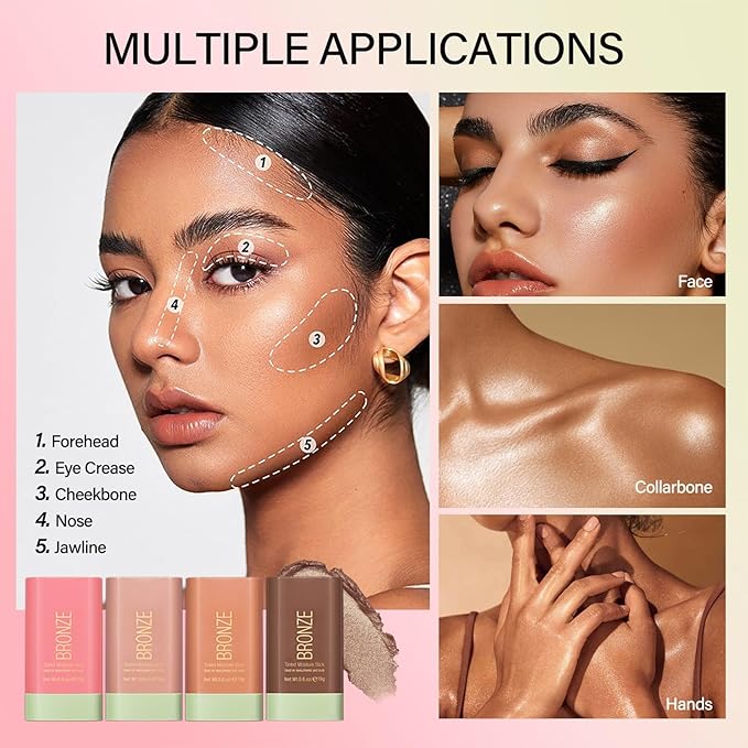 Blush Stick, Cream Blush Stick for Cheeks & Lips, Blendable Long-Lasting Multi-Use Contour Stick & Highlighter Makeup (RICH GLOW)