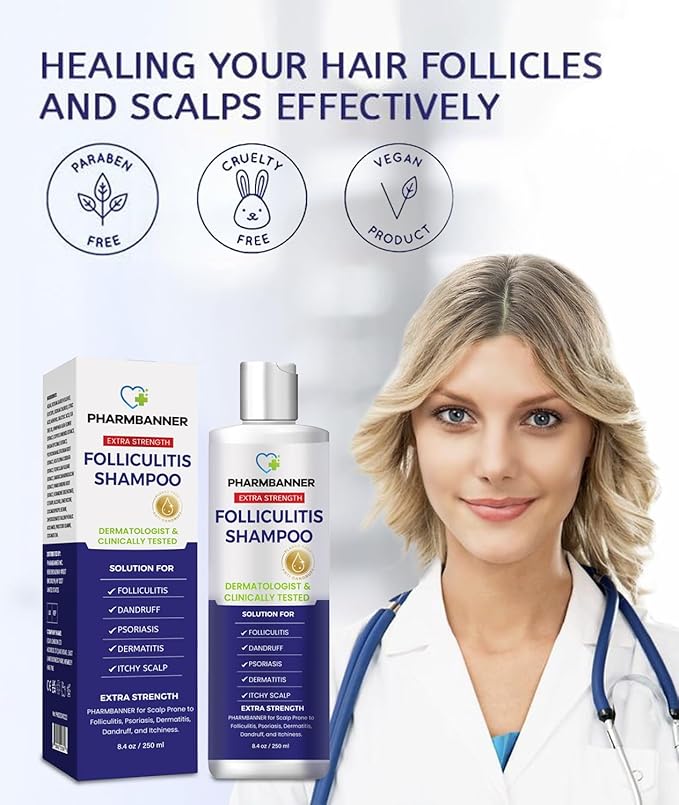 Anti-Fungal Shampoo for Folliculitis, Seborrheic Dermatitis, Scalp Psoriasis - Relieves Itchy & Dry Scalp