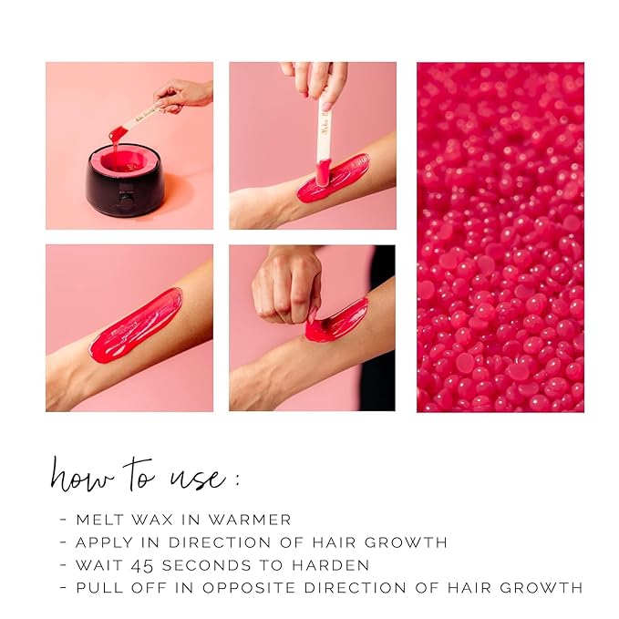 KoluaWax Hard Wax Beads for Hair Removal – Coarse Hair Formula – Face, Brazilian, Underarm, Back Chest, Bikini Waxing – Dragon Fruit & Hibiscus 1lb Refill for Wax Warmers & 10 Applicator Sticks 2 Pack