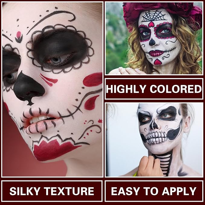 Clown Makeup Kit Black White Red Face Body Paint Palette Halloween Makeup Kit for Sfx Joker Zombie Cosplay Vampire Makeup