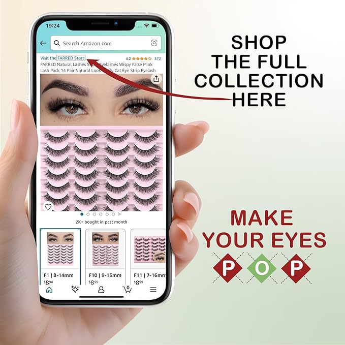 FARRED Natural Lashes Short Eyelashes Wispy False Mink Lash Pack 14 Pair Natural Look Fluffy Cat Eye Strip Eyelash Small Fake Lashes Full Pestañas Sets for MUA and Beginners Daily Makeup (F1 | 8-14mm)