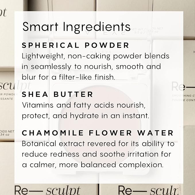 HALEYS Re-sculpt Smoothing Contour Powder (Light) Lightweight, Non-Caking, Nourishing & Skin-Softening, Infused with Shea Butter & Chamomile Flower Water to Soothe Skin