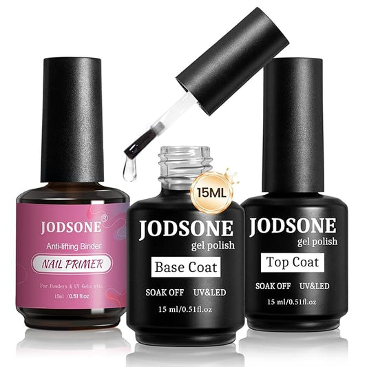 JODSONE 3 PCS Nail Primer Base Coat Top Coat with a capacity of 15ml Quick Curing Long Lasting