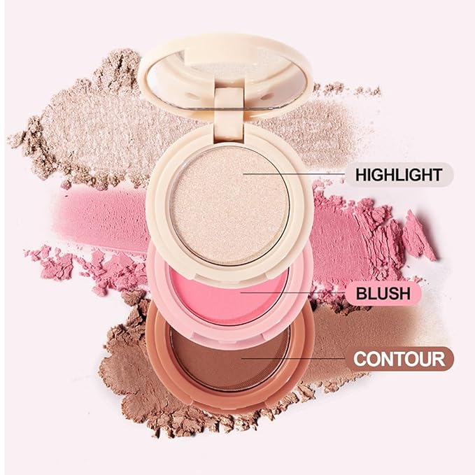 Makeup Eyeshadow Palettes, 3-in-1 Protable Multifunction Blush Highlighter Contour Palettes with 3 Trend Colors for Daily Natural Luster Makeup, Waterproof Long Lasting - 2 Pack #4