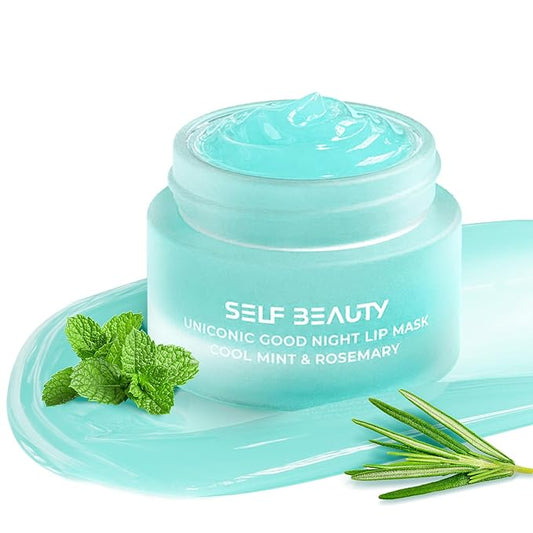 SelfBeauty Lip Mask - Cool Mint Rosemary, Vegan Lip Balm, Daily Lip Moisturizer, Overnight Hydrating Lip Treatment with Cool Mint, Lip Scrub Exfoliator Intensive Lip Repair, 0.51fl.oz