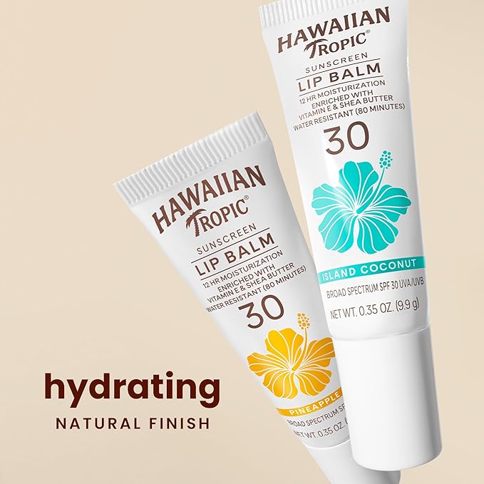 Hawaiian Tropic Lip Sunscreen SPF 30, Island Coconut | SPF Lip Balm, Beach Essentials, Travel Size Sunscreen for Lips, 0.3oz