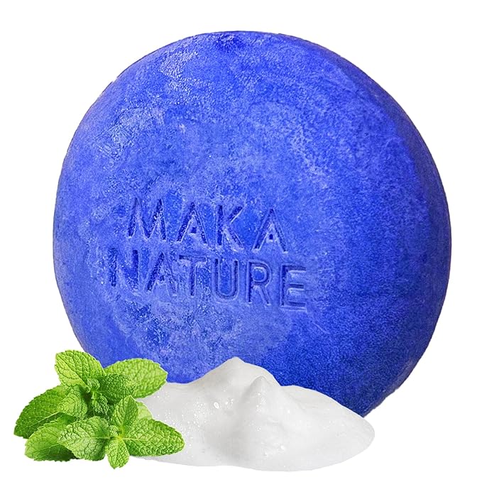 Maka Nature Low-Carbon Shampoo Bar | Korean K-Beauty Haircare with Natural Ingredients for Scalp & Hair Types | Vegan, Eco-Friendly, pH balanced, 3.35oz (Cooling)