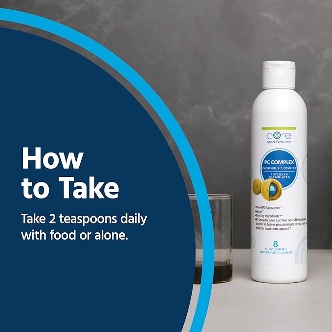 Core Med Science Phosphatidylcholine Supplement, Liposomal PC Complex (8 Fl Oz) - Lecithin Phospholipid Supplement That Supports Liver & Gut Health - Phosphatidyl Choline Liquid for Cognition Support