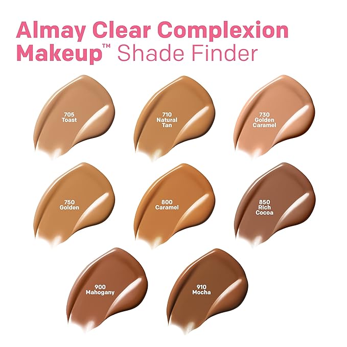 Almay Clear Complexion Acne Foundation Makeup with Salicylic Acid - Lightweight, Medium Coverage, Hypoallergenic, Fragrance-Free, for Sensitive Skin, 750 Golden, 1 fl oz.