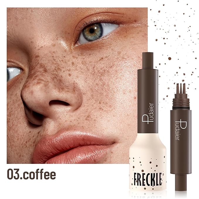 Freckle Stamp,Faux Freckle Stamp,Quick Dry Fake Freckles Pen,Waterproof Long Lasting Natural Vivid Faux Freckles Pen,Get Sun-Kissed Stars Makeup in One Press,5-Dot Design,03.Coffee.