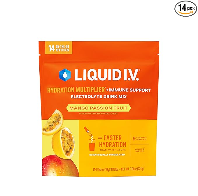 Liquid I.V.® Hydration Multiplier +Immune Support - Mango Passionfruit | Electrolyte Powder Drink Mix | 1 Pack (14 Servings)