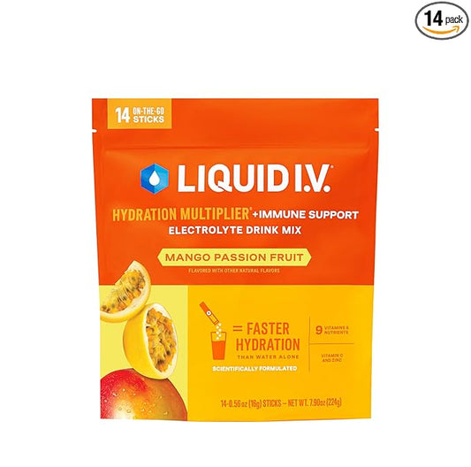 Liquid I.V.® Hydration Multiplier +Immune Support - Mango Passionfruit | Electrolyte Powder Drink Mix | 1 Pack (14 Servings)