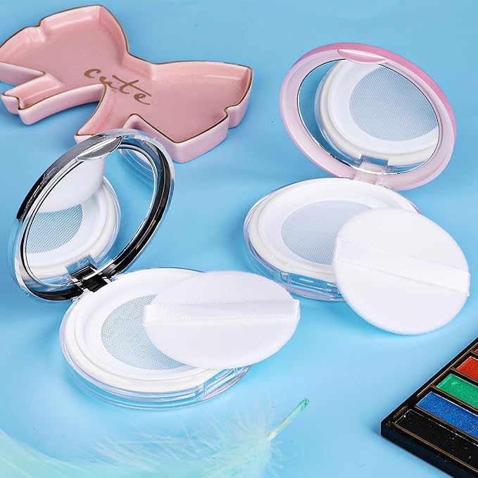 Mabor 2pcs Loose Powder Containers Powder for Women Girls Empty Face Powder Compact Powder Puff Container with Mirror Empty Reusable Powder Case