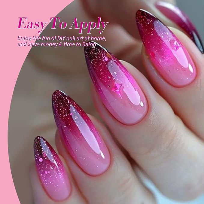 Born Pretty Gel Nail Polish Pink Series,Jelly Transparent Gel Polish, Cat Magnetic Eye,Holographic Glitter Hot Pink Nude Gel Polish for Salon Manicure and Nail Art DIY at Home 6 Colors