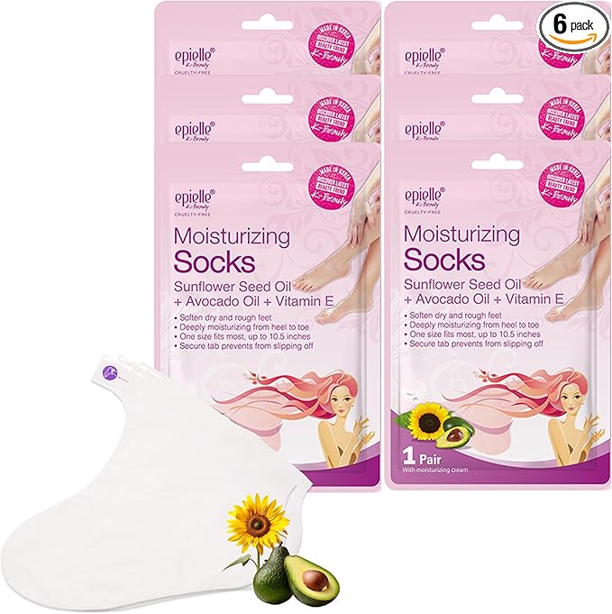Epielle Moisturizing Foot Masks 6 Pairs, Deep Moisturizing Socks for Dry Feet & Cracked Heels, Relieve and Soften with Sunflower Seed Oil & Avocado Oil, Korean Skin Care, Spa Self Care Gifts for Women