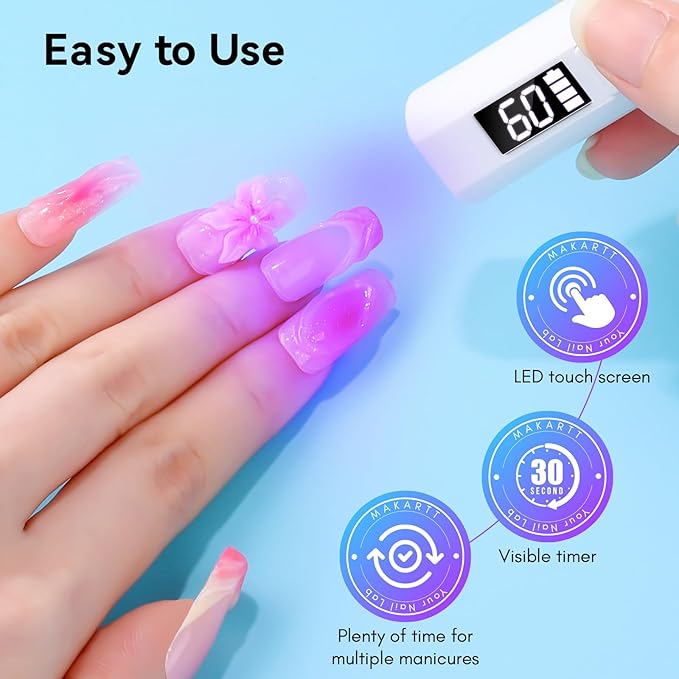 Makartt UV Light for Gel Nails: Handheld Mini Flash Cure Lamp Portable Lumière Nail Dryer for Curing Gel Polish Nail Glue Rechargeable USB Nail Light with LCD 2 Timer for Fast Drying Home Salon Use