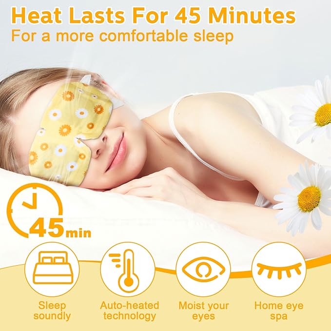 50 Packs Steam Eye Mask for Dry Eyes Spa Warm Sleep Eye Mask Self Heating Disposable Eye Masks for Home Office Travel Eyestrain Relieve (Chamomile Scent)