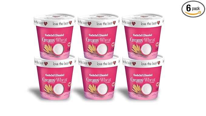 Gabriel & Daniel Organic Instant Creamy Wheat (Farina) Hot Cereal Cup – Non-GMO, Pure and Organic Breakfast Cereal – Rich in Iron & Vitamin C for a Nourishing and Quick Meal – Smooth & Creamy Texture (Pack of 6)