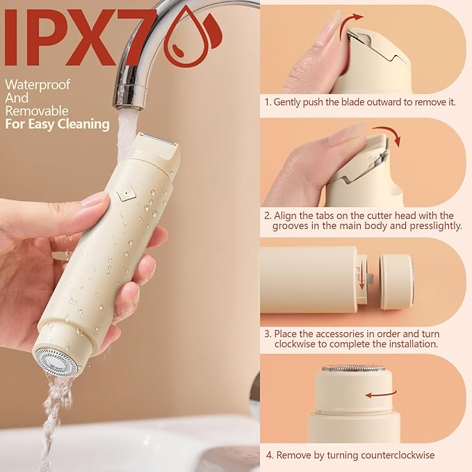 Dermave Bikini Shaver - Electric Bikini Trimmer for Women, Dual Head Shaver, 2-in-1 Womens Electric Razor (Beige)