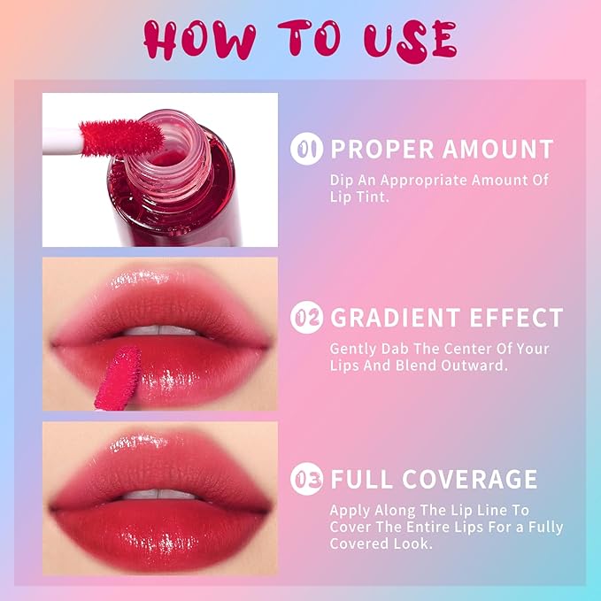 Lip Tint Stain, Long Lasting Korean Lip Stain Set, Non-sticky Waterproof Lightweight Lip and Cheek Tint, Moisturizing High Pigment Water Tint, Matte Finish Lip Tint