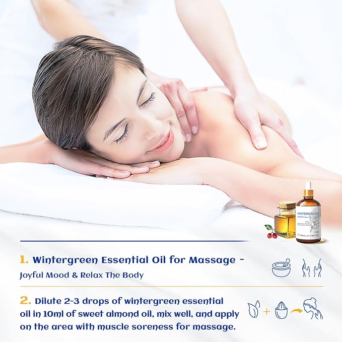 HIQILI Wintergreen Essential Oil,100% Pure Natural,for Diffuser-Inhalation Therapy - 3.38 Fl Oz