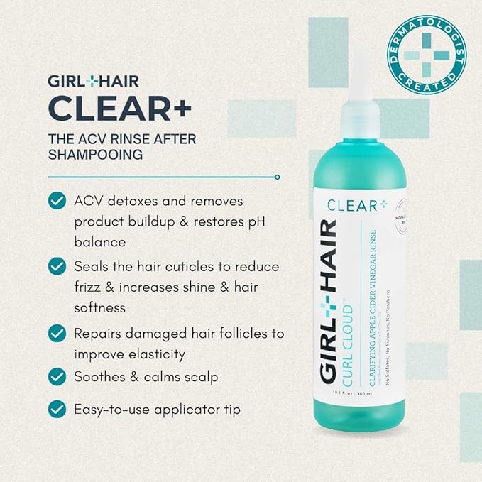 GIRL+HAIR Clear and Refresh Set, Refresh Plus Aloe Vera, Biotin, Apple Cider Vinegar Hair Rinse Removes Scalp Buildup, No Sulfates