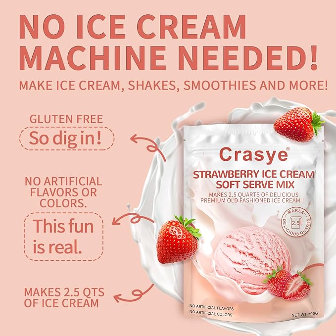 Ice Cream Mix Strawberry Soft Serve Mix Soft Serve Mixes Base Powder Homemade for Ice Cream Maker Machine - 10 Ounce
