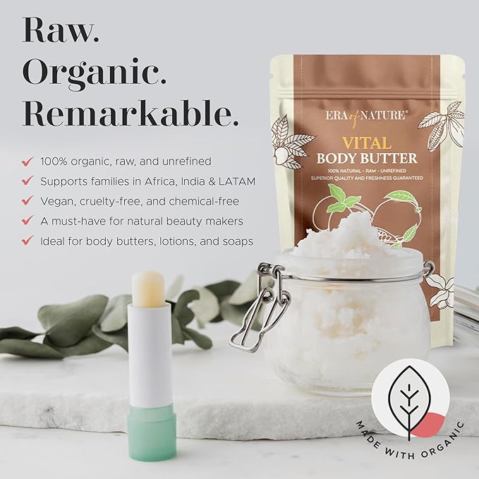 era of nature Organic Shea, Mango & Cocoa Body Butter – Raw, Unrefined, 100% Natural – Perfect Base for DIY Skincare, Body Butters, Lotions, Soaps & Lip Balms – Essential for Homemade Creations – 8oz