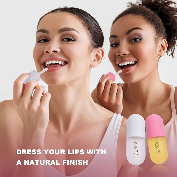 DEROL Lip Plumper Set, Lip Plumper Gloss, Natural Lip Plumper and Lip Care Serum, Lip Enhancer for Fuller, Lip Mask, Beautiful Fuller, Hydrating & Reduce Fine Lines Day&Night, 5.5ml (WS002)